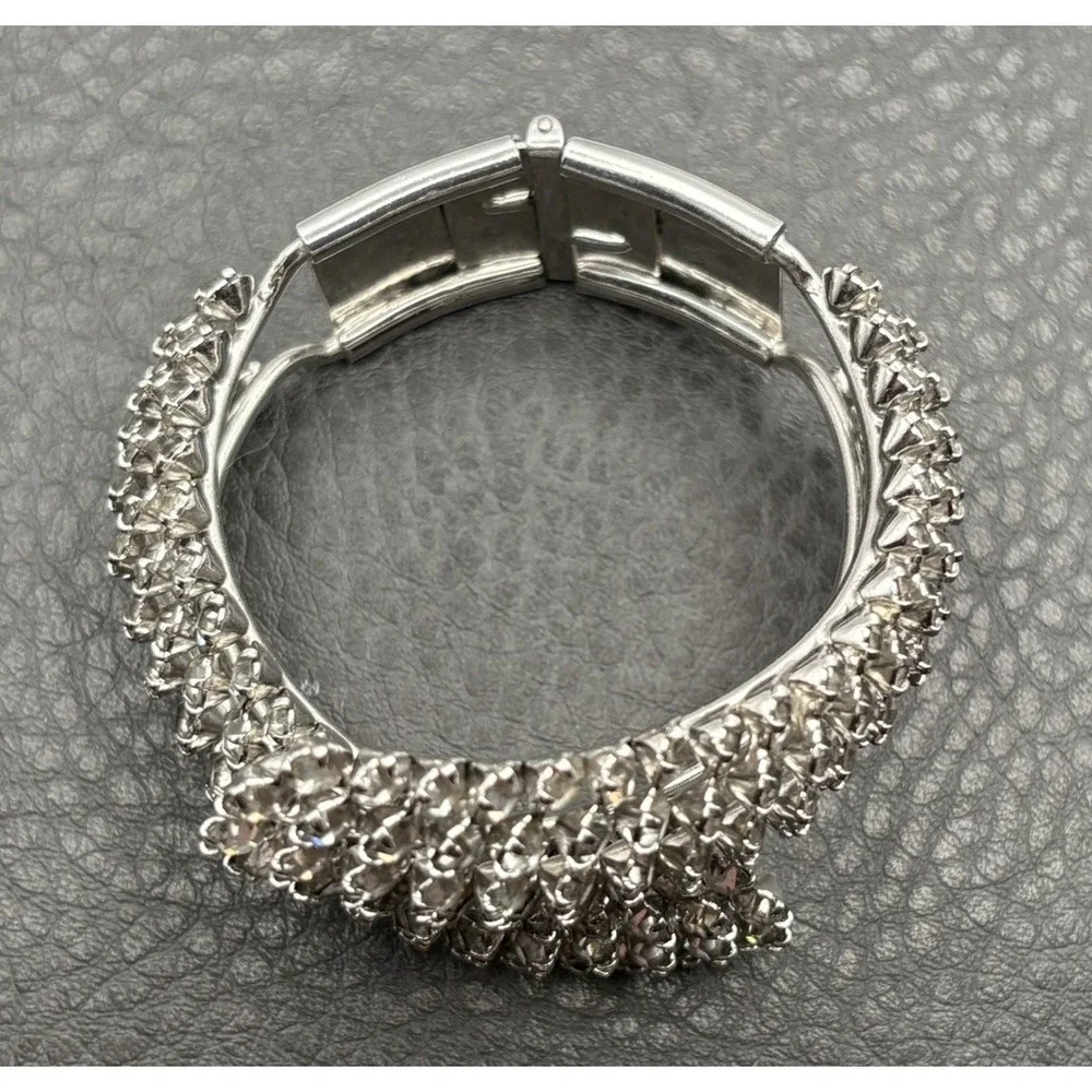 Clear Rhinestone Encrusted Bangle Bracelet Prong Set Clamper Style 6